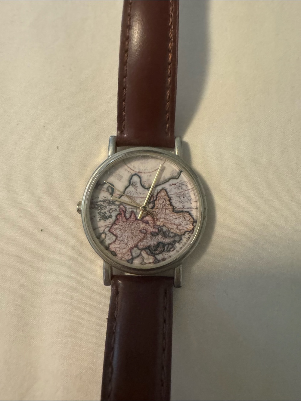 Urban Outfitters Map-Print Dial Watch with Brown Strap